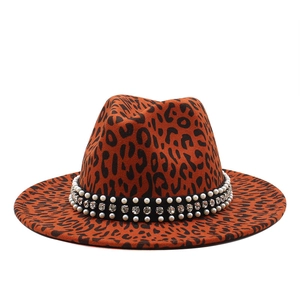 Chapeau Fedora Imprimé Léopard Femmes Bord Large Coton Polyester Feutre Avec Bande Künstliche Perles Strass Mode Rétro Jazz