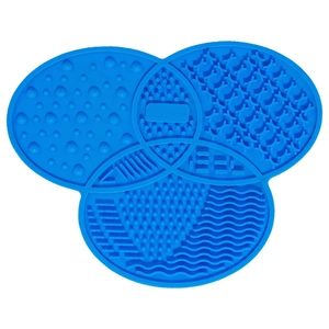 Tappetino per pulizia pennelli in silicone blu con design a trifoglio e trame differenziate