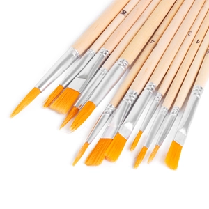 12-piece professional wooden paintbrush set with assorted nylon heads for art painting
