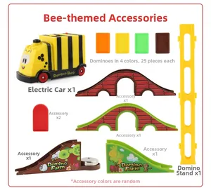 Bienen-Dominozug-Set mit 100 bunten Steinen und mechanischen Brückenzubehörteilen