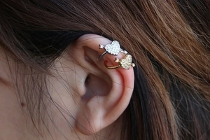 Elegant gold and silver heart arrow ear cuffs with cubic zirconia for non-pierced ears