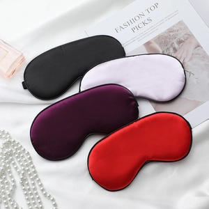 Adjustable silk sleep masks in black, white, purple, and red with a luxury pearly finish