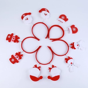 Christmas headbands collection with plush Santa, snowman and reindeer on red spring bands