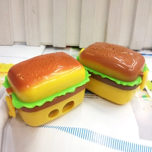 Realistic hamburger shaped pencil sharpener with dual holes and bright plastic texture