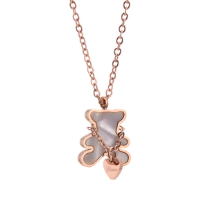Collier ours minimaliste en or rose 18K avec nacre blanche et breloque coeur gravée Love