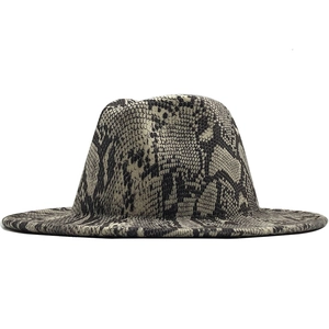 Eleganter Wollfilzhut mit Schlangenmuster, breiter Krempe und klassischem Jazz-Stil für Damen