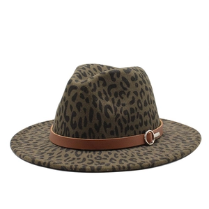 Leopard Print Fedora Hat Wide Brim Felt Jazz Cap With Leather Band Metal Buckle For Men Women Vintage Style