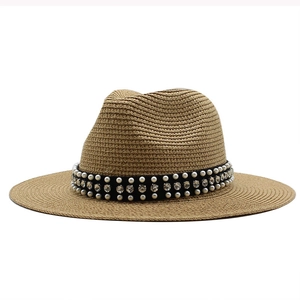 Chapeau Fedora En Paille Tissée Élégant Pour Femmes Large Bord Protection Solaire Künstliche Perle Strass Décor Plage Style Jazz