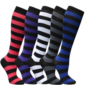 Japanese style striped knee-high socks for women in five assorted color patterns