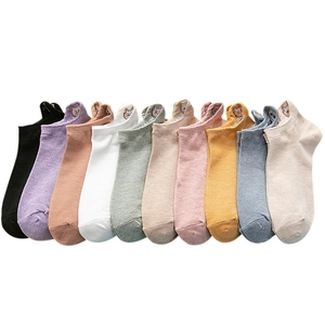 Set of 10 colorful low-cut cotton socks featuring cute cartoon cat embroidery on the heel