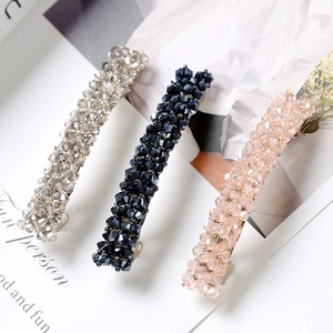 Sparkling crystal beaded spring hair clips in silver, navy, and pink for elegant women