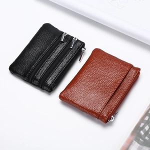 Genuine leather multi-functional coin purse and key holder in black and brown finishes