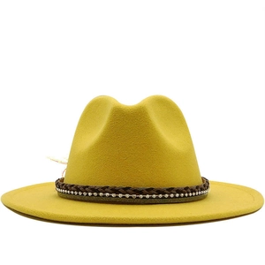 Wide Brim Fedora Hat Wool Felt Elegant Vintage British Style Jazz Cap With Rhinestone Leather Braid Unisex Winter