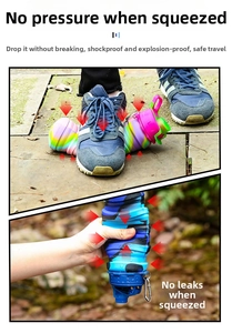 Collapsible silicone sports bottle showing pressure resistance and leak-proof seal features