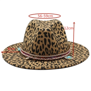 Leopard print fedora hat with ethnic woven band and turquoise bead embellishment
