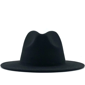 Classico cappello fedora bicolore nero con tesa piatta in feltro di lana di alta qualità