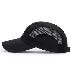 Quick-dry black sport baseball cap with breathable mesh side panels and SPORT text