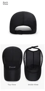 Detail view of the black sports mesh cap showing the back, top, and inner adjustable buckle