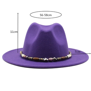 Deep purple wool fedora dimensions showing 11cm crown height and 7cm brim width