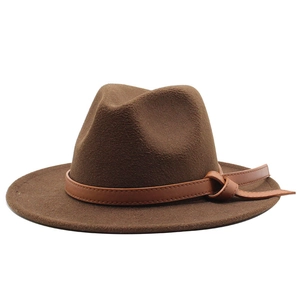 Classic wide brim wool fedora hat in dark coffee brown with leather decorative band