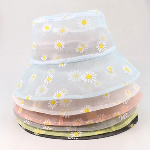 Cappello A Secchiello In Rete Con Stampa A Margherita Traspirante Trasparente Estate Protezione Solare Pescatore Leggero Copricapo Floreale
