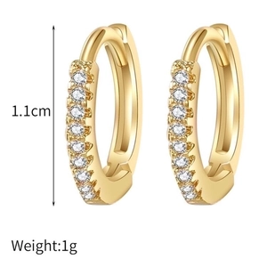 Elegant gold huggie hoop earrings with micro-set zircons and 1.1cm diameter detail