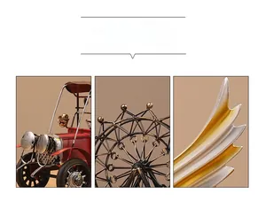 Macro-opname van vintage metalen ornamenten met een klassiek automodel en reuzenrad details