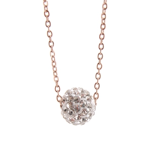 Fashionable rose gold stainless steel necklace featuring a sparkling crystal ball pendant