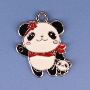 Detailed view of a panda alloy charm with red accessories for DIY jewelry making
