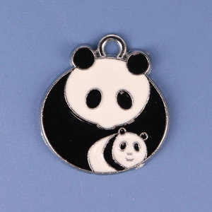 Cute panda alloy pendant charm with black and white enamel finish on blue background