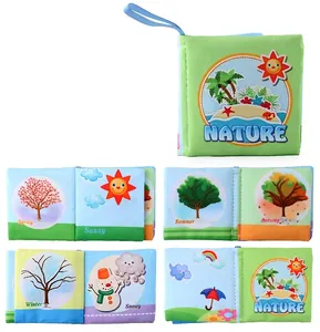 Detailed nature scenes in baby cloth book showing seasons and weather for early learning