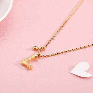 Golden stainless steel box chain necklace with zircon and alphabet L pendant for women