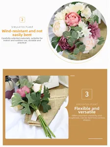Détail d'un bouquet de mariée de pivoines artificielles avec tiges souples et durables