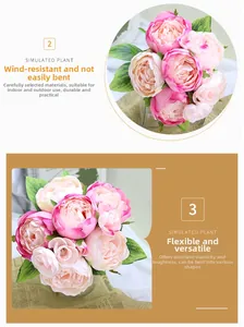 Close-up of pink artificial peony bouquet showing realistic silk petals and flexible stems