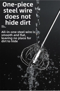 Detail showing the easy-to-clean stainless steel whisk wires under running water