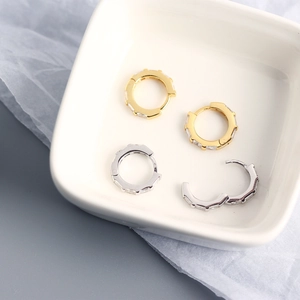 S925 sterling silver geometric hoop earrings with clear cubic zirconia in gold and silver