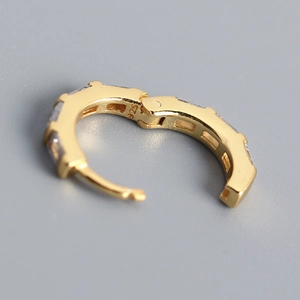 S925 sterling silver gold hoop earring with geometric rectangular zircon stones