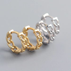 Chain Link Hoop Earrings 925 Sterling Silver Geometric High Polish Minimalist For Women Fashion