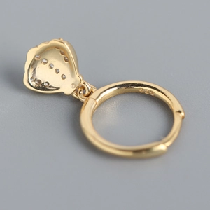 S925 sterling silver gold shell hoop earrings with sparkling zircon fan pendant