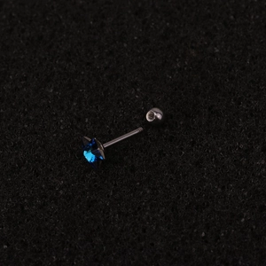 Minimalist stainless steel stud earring featuring a vibrant square blue crystal stone