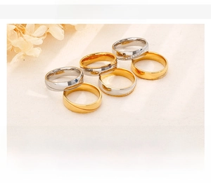 Detail view of steel rings including minimalist bands and zircon studded designs