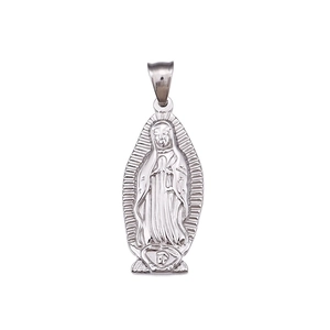 Silver stainless steel oval Virgin of Guadalupe religious pendant with high-polish finish