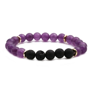 Handmade beaded bracelet with purple amethyst stones and black volcanic lava beads