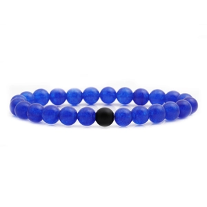 Minimalist lapis lazuli and matte black beaded bracelet on a clean white background