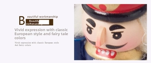 Close-up of hand-painted nutcracker music box face with detailed eyebrows and mustache