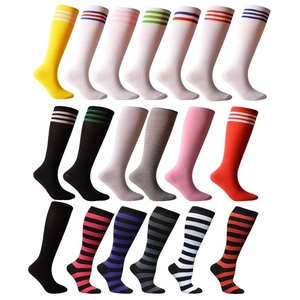 Women's knee-high socks set with striped and solid patterns in multiple colors