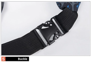 Close-up detail of the durable black plastic buckle on a waterproof sports waist bag