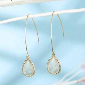 Elegant gold-plated waterdrop earrings featuring iridescent mother of pearl on a branch