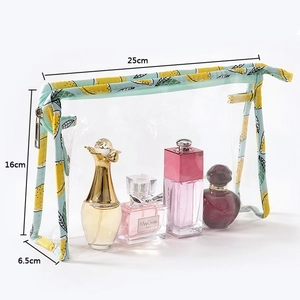 Detailed dimensions of transparent PVC toiletry bag with lemon pattern 25x16x6.5cm