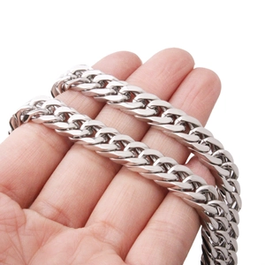 Detail shot of 8mm silver stainless steel double weave chain showing heavy punk texture